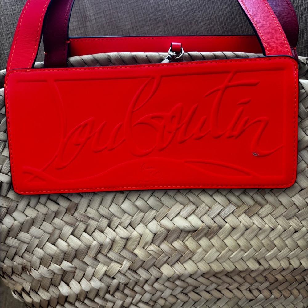 Christian Louboutin Straw Tote Bag with Orange Leather Trim - Picture 5 of 6
